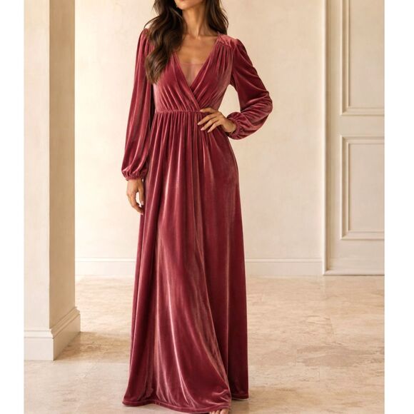 Baltic Born Dresses & Skirts - Baltic Born Velvet Maxi Dress L/XL Dusty Rose Romantic Wedding Guest Holiday